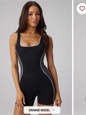 NWT Fabletics Black Sculpting Active Romper with White Piping